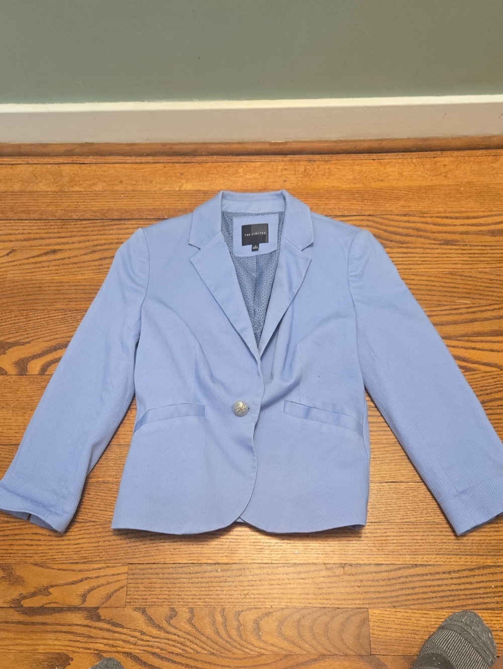 Vintags Limited Fitted Light Blue Single-Button Blazer Jacket 3/4 Sleeves